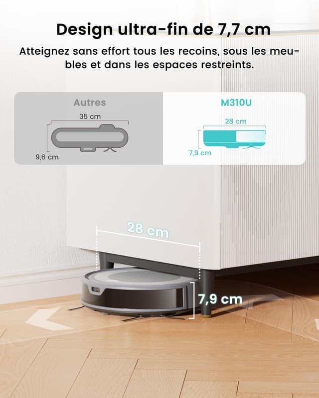 Detalle de Lefant M310 Ultra — aspirateur robot 6000 Pa avec navigation laser ToF et évitement précis des obstacles