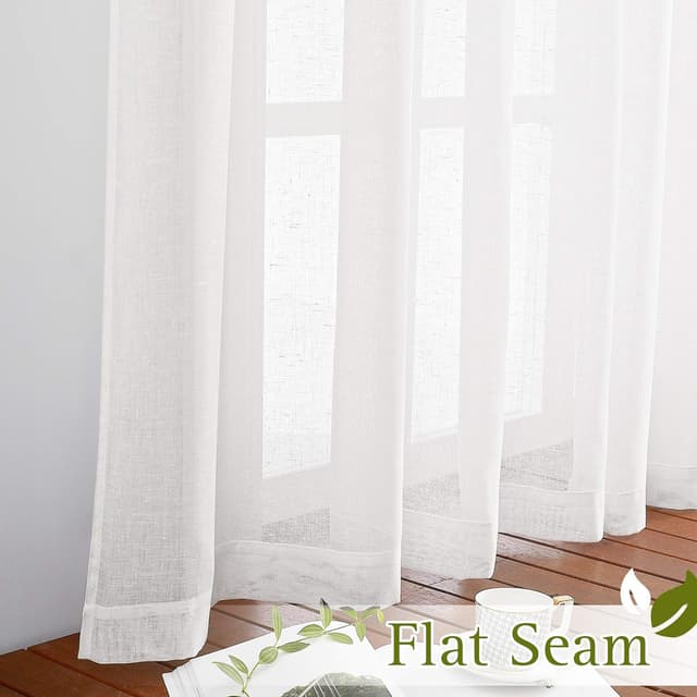 Detalle de NICETOWN White Sheer Linen Curtains (84 inch length) — 2 Panels Set with Grommets