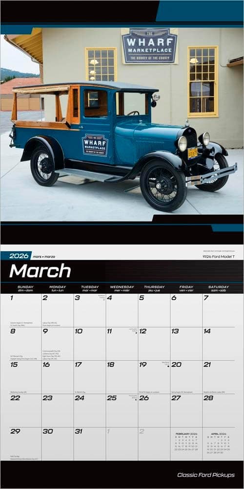 Detalle de BrownTrout Classic Ford Pickups OFFICIAL 2026 hanging wall calendar (12 x 24 inch)