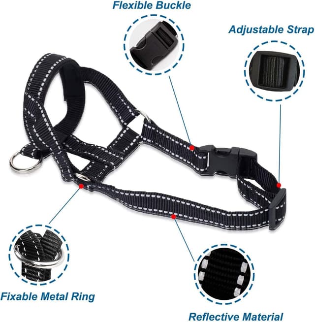 Detalle 2 de ILEPARK Dog Head Collar with Reflective Strap (Adjustable head halter) – Black, size M