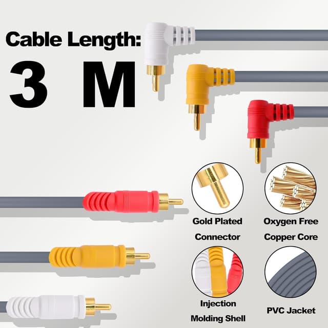 Detalle de YARCHONN 3 Cinch AV-Kabel 3 RCA, 3 m