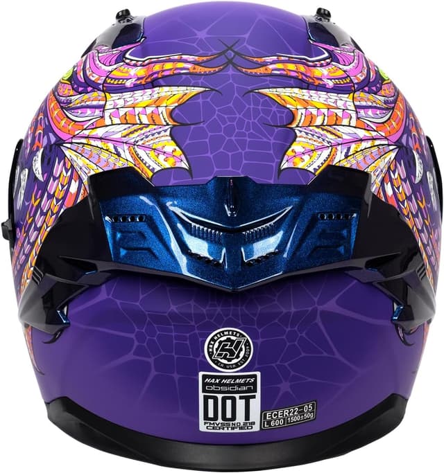Thumbnail 6 de HAX Obsidian Pro Full Face Dual Visor Motorcycle Helmet (Pinlock Ready, DOT Approved) — Slyer Purple, Adult