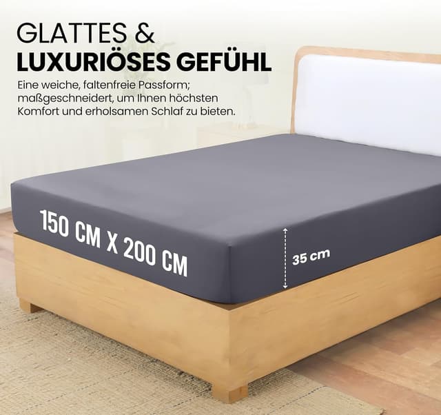 Detalle 2 de Utopia Bedding Spannbettlaken 150 x 200 cm (Grau) aus gebürsteter Mikrofaser – 35 cm Taschentiefe