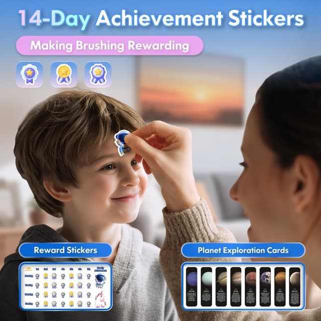 Detalle de Dada-Tech Kids Electric Toothbrush (Astronaut Blue) – Rechargeable, 3 Modes, 2-Min Timer & Stickers