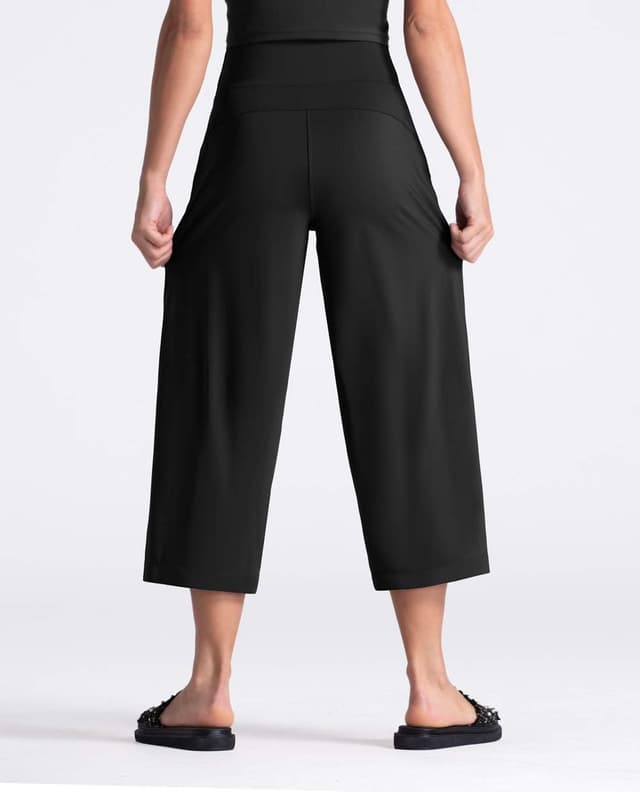 Detalle de THE GYM PEOPLE Womens’ Yoga Capris 3/4 Wide-Leg Trousers with Pockets & Tummy Control