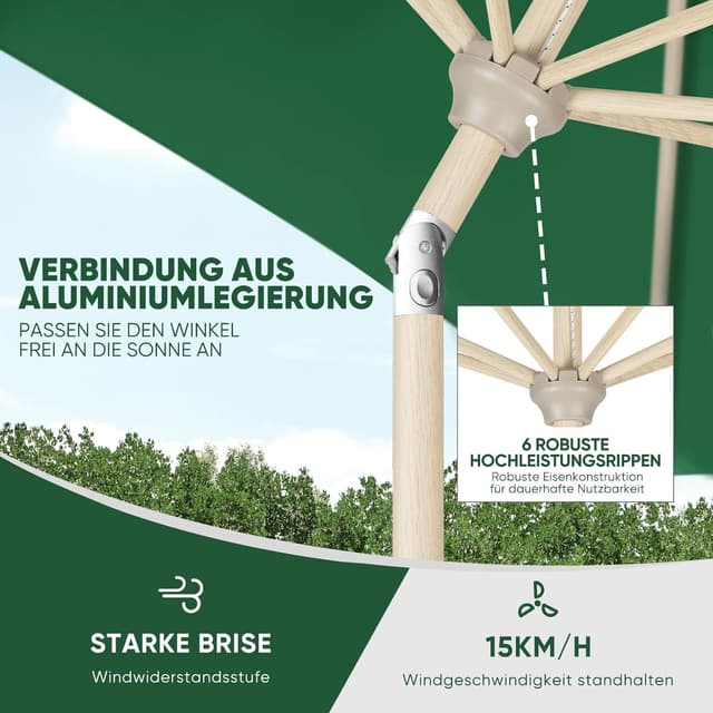 Detalle de Sekey® Rechteck-Sonnenschirm 210 × 140 cm mit Aluminiumgestell, UV-Schutz 50+