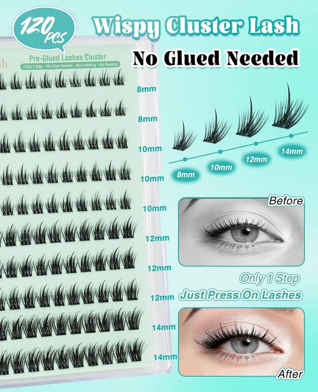 Detalle 2 de Obeyalash selbstklebende Wimpern (120 Stück) – Wimpern-Cluster C Curl zum Aufkleben, ohne Kleber