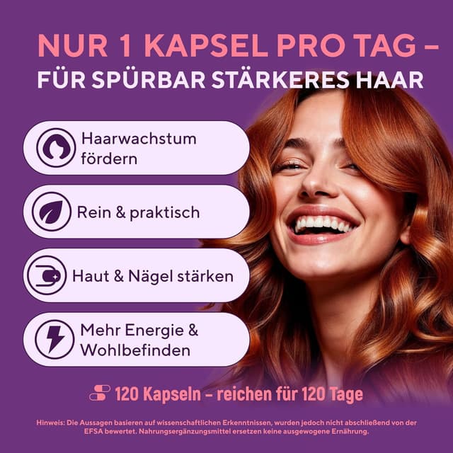 Detalle de Haarvitamine Biotin 5000 mcg mit MSM Keratin 120 Kapseln