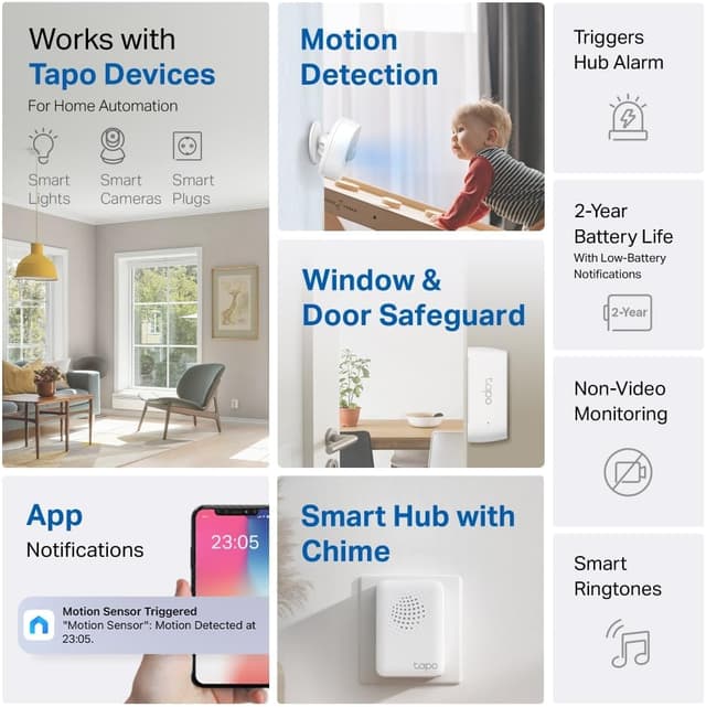 Detalle 2 de Tapo T30 Kit Smart Sensor Bundle with Hub and Alarm (T100 Motion Sensor, 2×T110 Door Sensors, H100 HubAlarm)