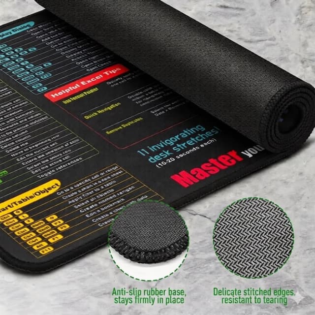Detalle de Zoolyx Excel Cheat Sheet Desk Mat (XL 80x30cm) – Extended mouse pad with non-slip base