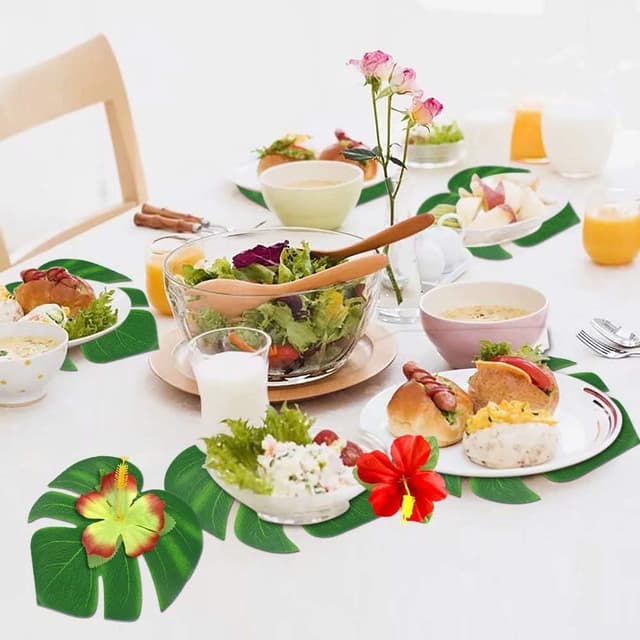 Detalle de UMIKU 60-Piece Tropical Party Decorations Set with Palm Leaves & Hibiscus Flowers