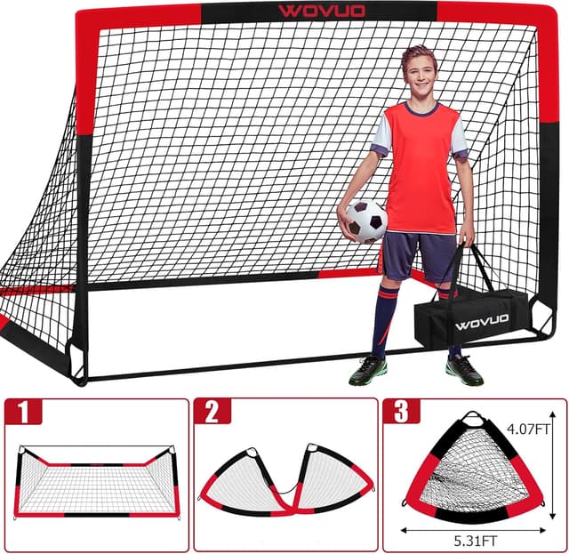 Thumbnail 4 de Kids Soccer Goals for Backyard Set of 2 (6x4 ft) Portable Pop-Up Training Goals with Target, Ball, Cones & Net