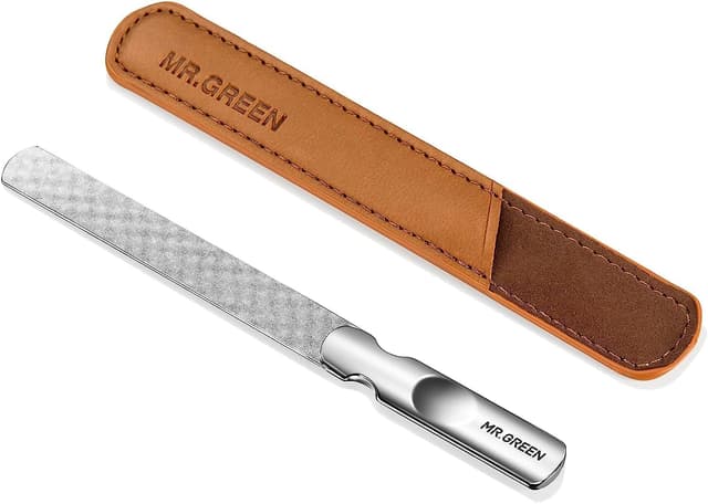 Detalle de MR.GREEN Stainless Steel Double-Sided Nail File with Anti-Slip Handle and Leather Case