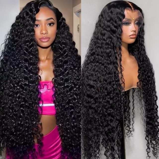 Detalle de 32 Inch 13x6 HD Lace Front Human Hair Wig (Glueless) – Brazilian Curly Deep Wave, 210% Density