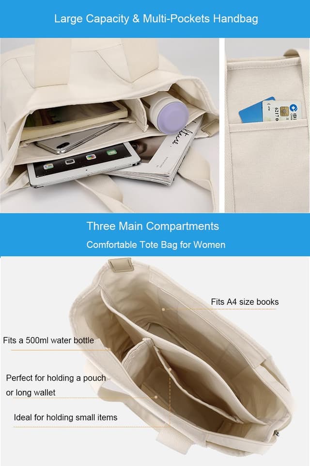 Detalle de zhongningyifeng Women’s Canvas Tote Bag with Top Handle – Large Capacity Shopping & Work Bag