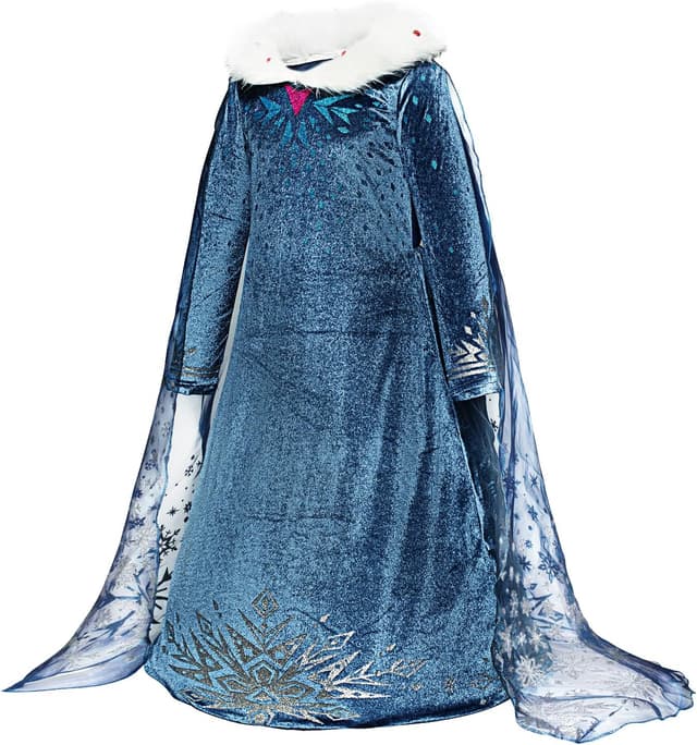 Detalle de Monissy Regina Congelata Principessa Elsa: vestito da ragazza blu con accessori (corona, collare, bacchetta e altro)