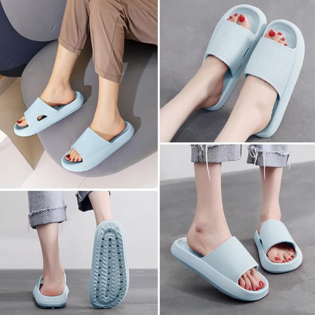 Detalle de QJJQ Badeschuhe „Cozislides“ – superweiche Badeschlappen mit Wolken-Design, blau (EU 40/41)