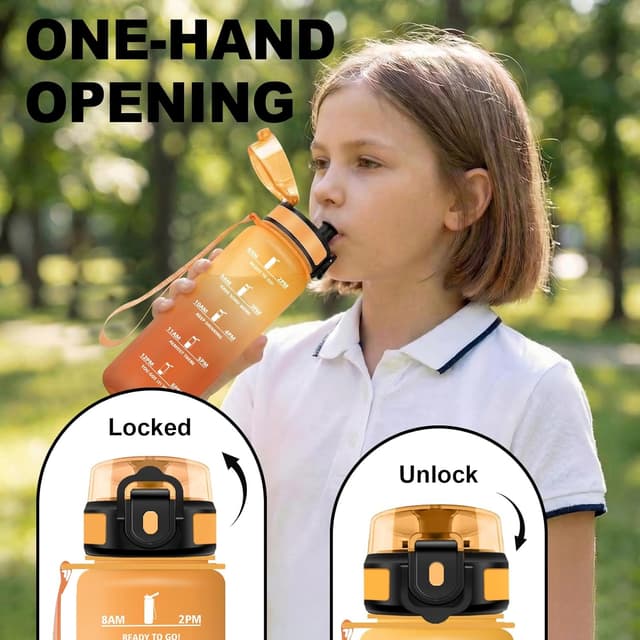 Detalle de JAPORIA Gourde Sport 500 ml sans BPA avec filtre et marquage du temps