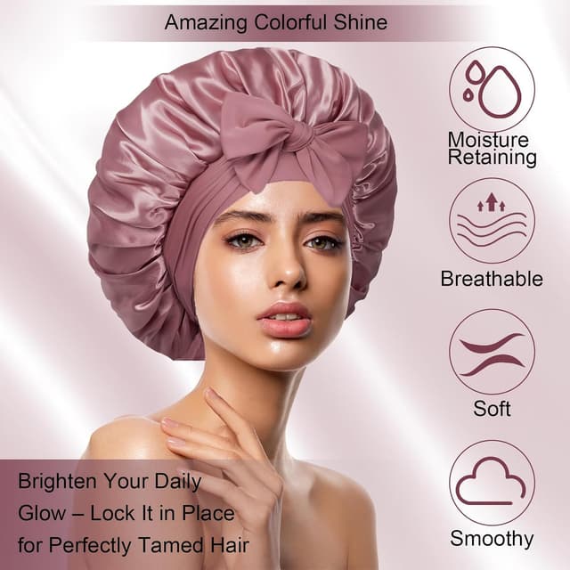 Detalle 2 de Silk Bonnet for Women Satin Sleep Bonnet with Elastic Tie Band (Large Sleep Cap)