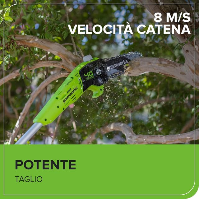 Detalle de Greenworks G40PSFK2 Sega ad asta a batteria 40V con barra da 20 cm e impugnatura telescopica