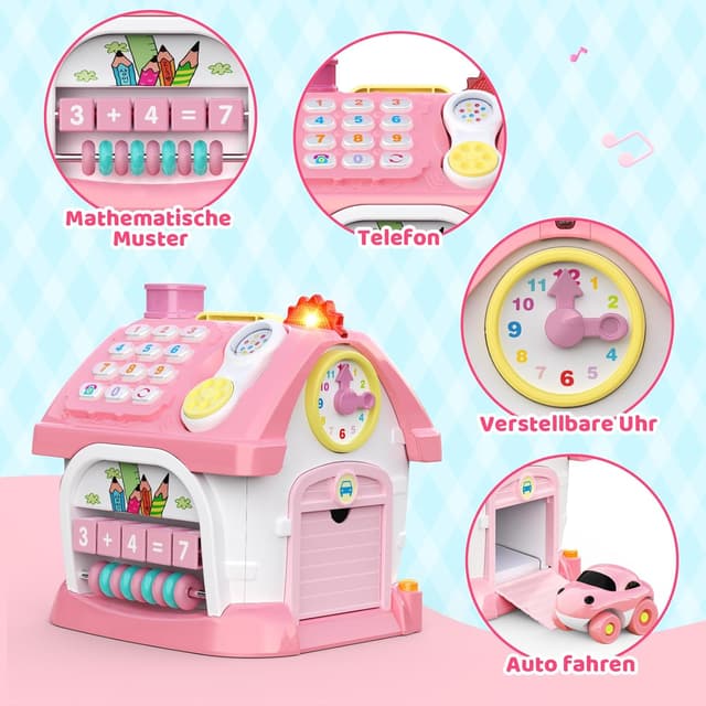 Detalle de dashfor Montessori Spielhaus-Spielzeug für Mädchen (1–3 Jahre), 6-in-1 Multifunktionshaus in Rosa