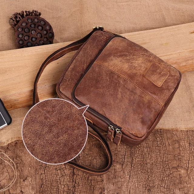 Detalle de BAIGIO vintage leather cross body bag for men (brown) – small messenger/sling for work and travel