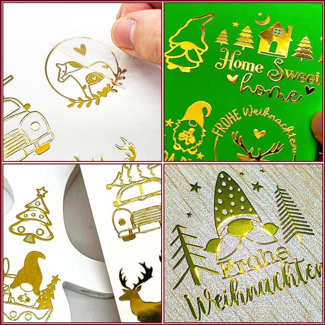 Detalle de Aoiuenok Rub-on Sticker Weihnachten in Gold Metallic – 3 Bögen für DIY, Karten & Geschenke