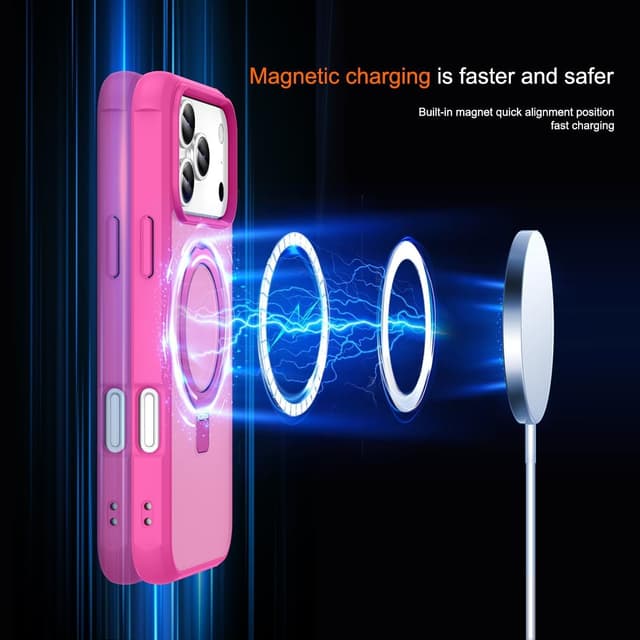 Detalle de CHAOFEnG Magnetic Compatible iPhone 17 Pro Max Case with Ring Stand (Rose Red)