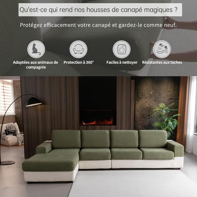 Detalle de OHSIO Housse de coussin de canapé extensible antidérapante lavable universelle (tailles M, 1 housse d’assise) – vert