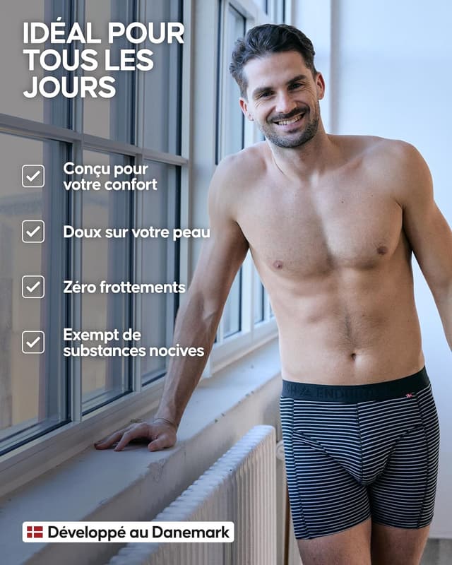 Detalle de Danish Endurance boxers en coton bio (lot de 3 ou 6) : confort ultra doux et respirant