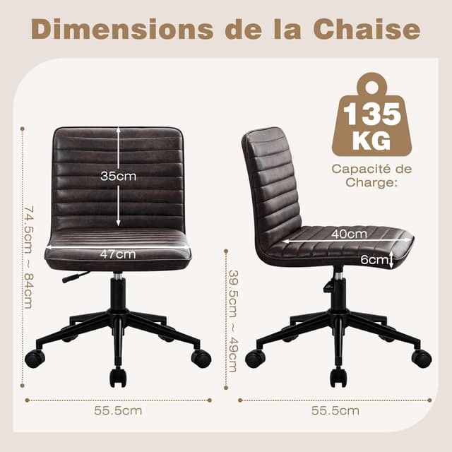 Detalle 2 de Hellove Chaise de Bureau sans Accoudoirs Moderne
