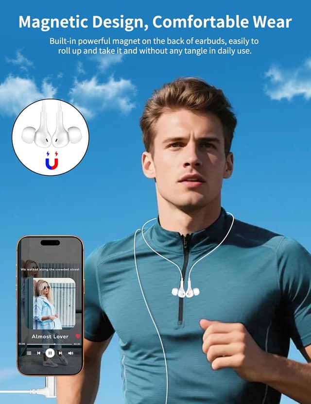 Detalle de ACOCBUY USB-C Wired In-Ear Headphones with Mic (Right-Angle, Magnetic) for Pixel, iPhone & Samsung