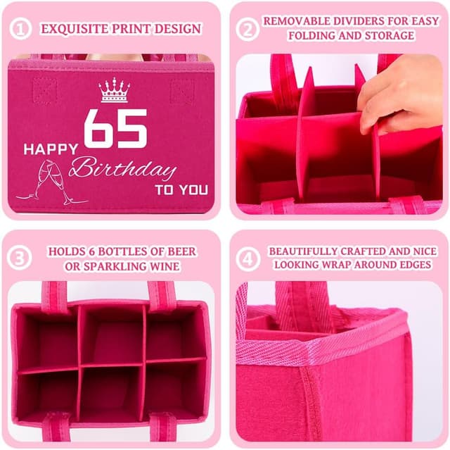 Detalle de UV STYLISH Geschenk zum 65. Geburtstag für Frauen – Filz-Flaschentasche für 6 Getränke