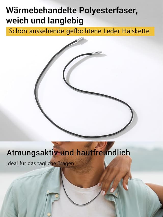 Detalle 2 de PROSTEEL Kordelkette mit Edelstahlverschluss (2 mm) – schwarze Kette in Längen von 41 bis 76 cm, unisex