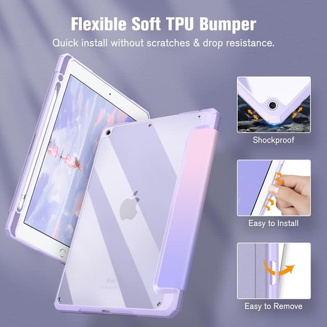 Detalle de Fintie Hybrid Hülle für 10,2 Zoll iPad (9./8./7. Gen) mit Stifthalter – stoßfeste Schutzhülle Fantacy Ombre