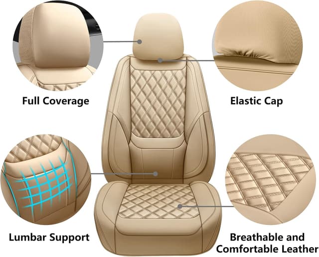 Detalle de CHOCMONS Car Seat Covers Full Set (Universal Fit) in Beige — Faux Leather Waterproof Protectors for 5-Seat Cars, SUVs & Trucks