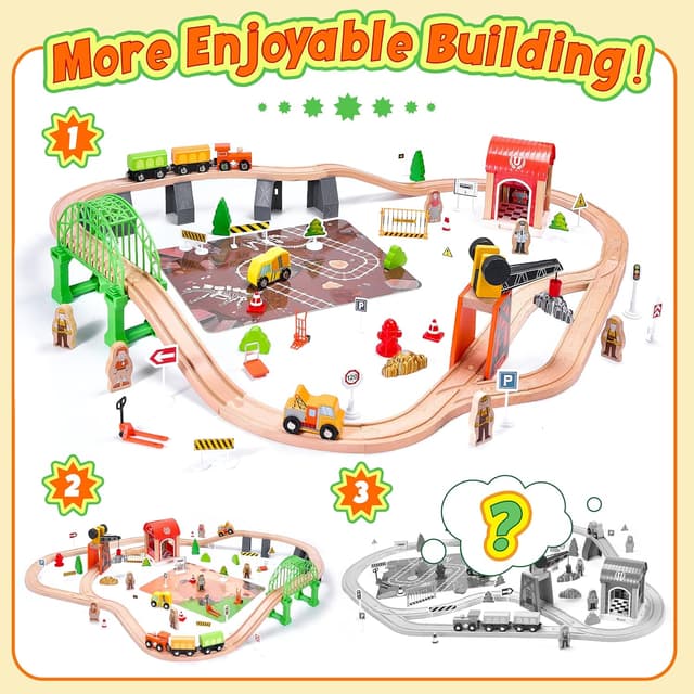 Thumbnail 6 de Wooden Train Set 102-Piece Expandable Track ๐