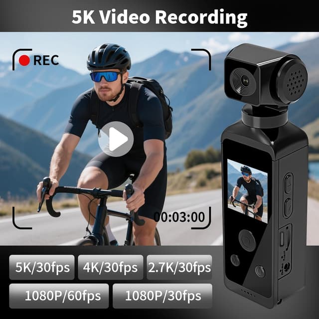 Detalle 2 de WOWAWOLA 5K Bodycam / Pocket Action Cam – 270° drehbares Objektiv, EIS und WiFi (64 GB TF-Karte im Lieferumfang)