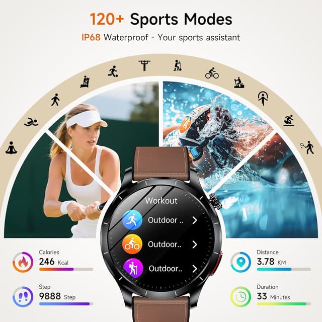 Detalle 2 de Lgnitek 2026 Smartwatch for Men with Blood Pressure, ECG, HRV & Health Metrics – 1.43" AMOLED Fitness Tracker (IP68)