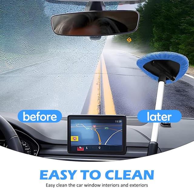 Detalle de WENJION 5-piece car windscreen cleaner kit with extendable handle and reusable microfiber pads