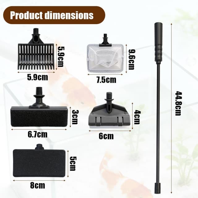 Detalle de MIUUIPI Aquarium Reinigungsset 5-in-1 mit Kescher, Kiesrechen, Algenschaber und Bürsten