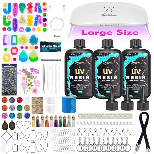 Detalle de Suzzam UV Resin Set mit 30W UV-Lampe – 300 g kristallklares UV-Harz für Schmuck & Deko (DIY-Set)