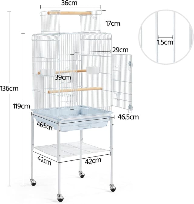 Detalle de Yaheetech Parrot Cage with Open Play Top, Detachable Stand and Slide-Out Tray (for small birds)