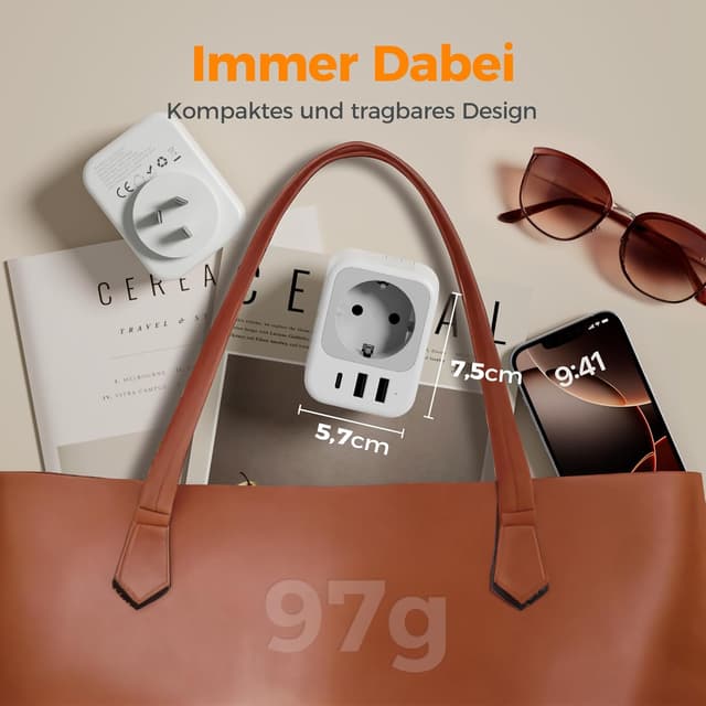 Detalle 2 de TESSAN 2er Reiseadapter Australien/Deutschland mit USB-C (Type I) – erweiterbar auf Schuko und USB A