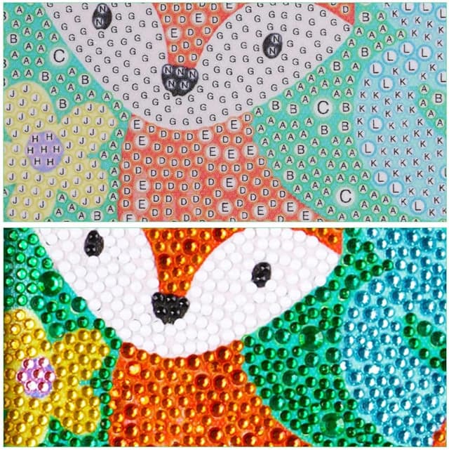 Detalle de Kit Diamond Painting 5D AUAUY con cornice in legno – gatti/volpe, decorazione fai-da-te per parete