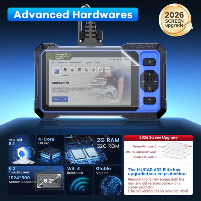 Detalle de MUCAR 632 Elite AI-Assisted Bidirectional OBD2 Scanner with 15 Reset Services, Lifetime Free Updates