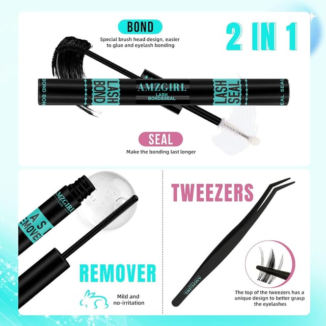 Detalle de Manga Lash Clusters Kit (144PCS) with Invisible Lash Band, Bond & Seal, Remover, and Applicators (8–16mm)