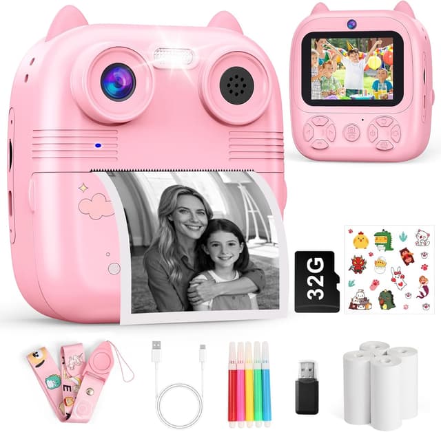 Detalle de Macchina Fotografica Bambini Istantanea 48MP Dual Camera con stampa su carta, schermo 2,4” e 32GB (rosa)