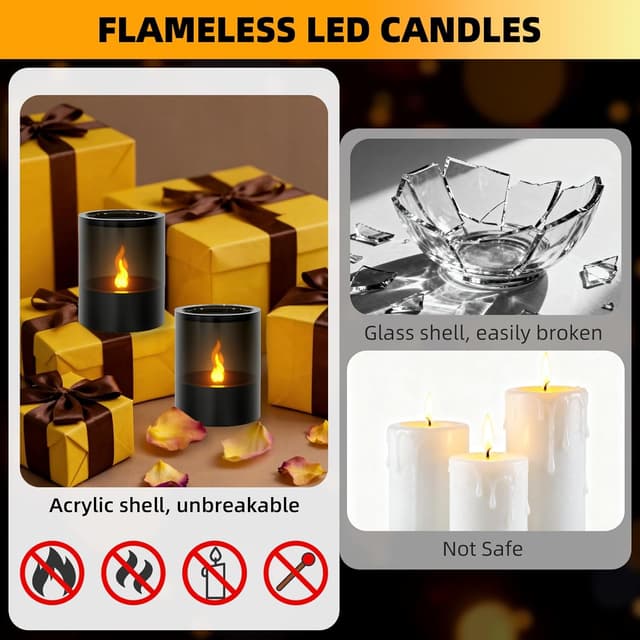 Detalle de Dixmas flammenlose LED-Kerzen im Acryl-Design, batteriebetrieben – 2er-Set (8 x 10 cm)