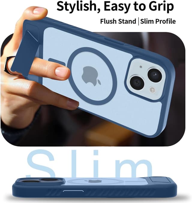 Thumbnail 6 de Coque magnétique jrester pour iPhone 13 avec support et protections (TPU/PC) – Bleu